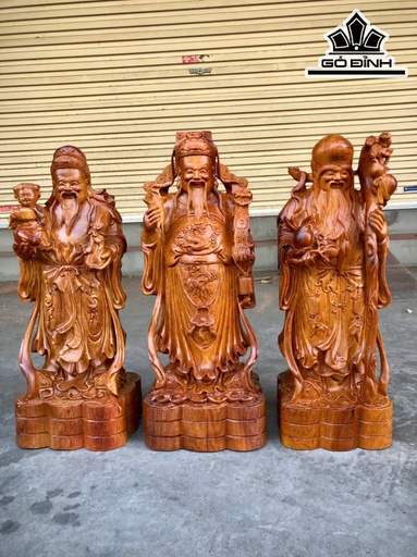 Tượng Phúc Lộc Thọ (Tam Đa) Gỗ Hương Cao 50 Ngang 19 Sâu 16 (cm)