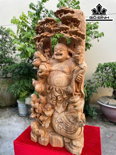 Tượng Phật Di Lặc Nhất Phúc Đứng Tùng Gỗ Ngọc Am Cao 94 Ngang 40 Sâu 30 (cm)