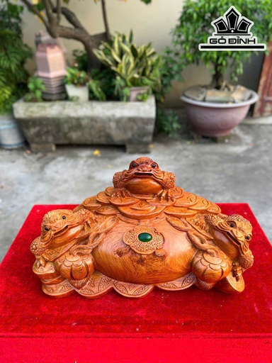 Tượng Tam Cóc Ngậm Tiền Gỗ Hương Cao 23 Ngang 41 Sâu 22 (cm)