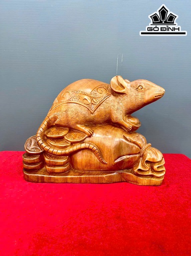 Tượng Chuột Phong Thủy Gỗ Ngọc Am Cao 26 Ngang 36 Sâu 16 (cm)