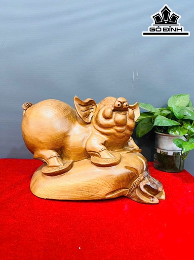Tượng Heo Gỗ Ngọc Am Cao 26 Ngang 22 Sâu 38 (cm)