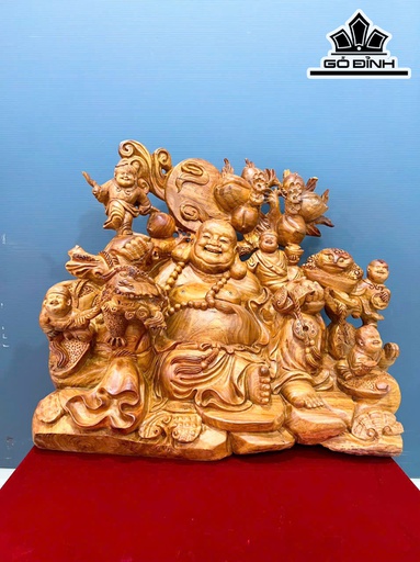 Tượng Phật Di Lặc Ngũ Phúc Gỗ Hương Cao 62 Ngang 76 Sâu 38 (cm)