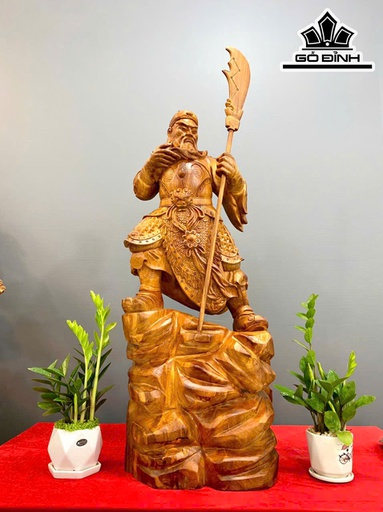 Tượng Quan Công Chống Đao Gỗ Hương Cao 96 Ngang 37 Sâu 25 (cm)