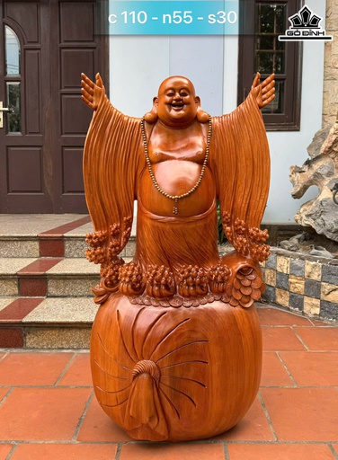 Tượng Phật Di Lặc Nghênh Hỷ Tứ Phương Gỗ Ngọc Am Cao 110 Ngang 55 Sâu 30 (cm)