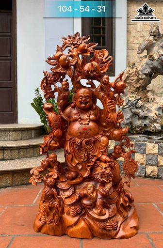 Tượng Phật Di Lặc Ngũ Phúc Thuần Nghê Gỗ Hương Cao 104 Ngang 54 Sâu 31 (cm)