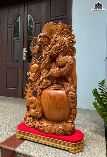 Tượng Rồng ( Nhất Long ) Chấn Bình Gỗ Ngọc Am Cao 98 Ngang 48 Sâu 17 (cm)