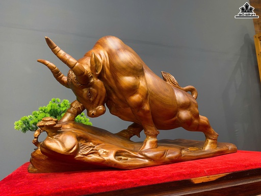 Tượng Bò Tót Gỗ Ngọc Am Cao 35 Ngang 66 Sâu 23 (cm)