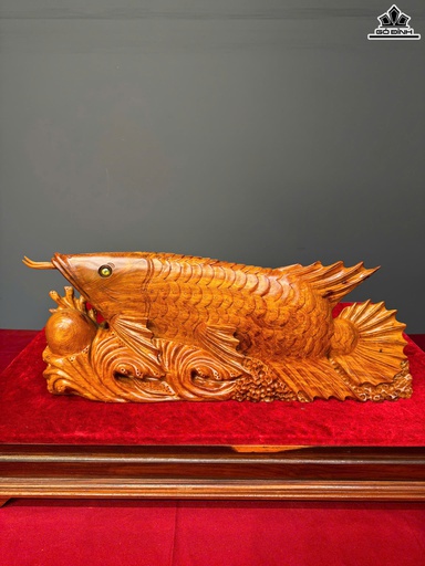 Tượng Cá Kim Long Gỗ Hương Cao 21 Ngang 55 Sâu 11 (cm)