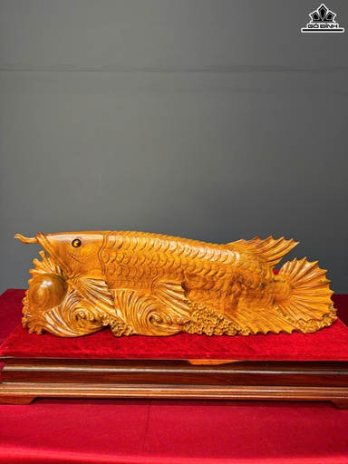 Tượng Cá Kim Long Gỗ Hương Cao 21 Ngang 71 Sâu 13 (cm)