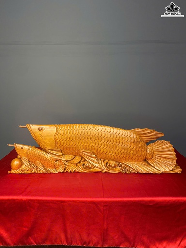 Tượng Cá Kim Long Gỗ Ngọc Am Cao 26 Ngang 102 Sâu 17 (cm)