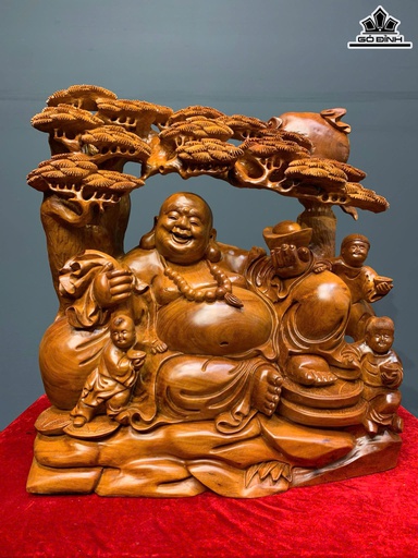 Tượng Phật Di Lặc Tam Phúc Gỗ Hương Cao 56 Ngang 50 Sâu 19 (cm)