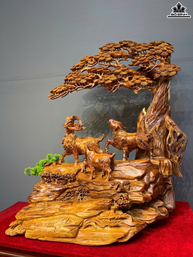 Tượng Tam Dương Quần Tùng Gỗ Cẩm Cao 86 Ngang 62 Sâu 46 (cm)