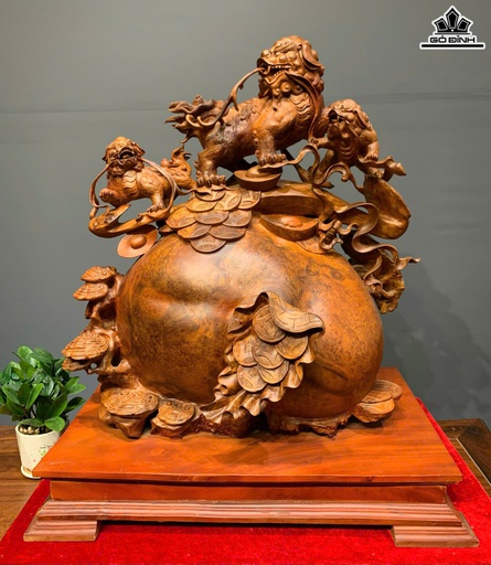 Tượng Tam Nghê Chấn Bao Tiền Gỗ Nu Hương Cao 73 Ngang 61 Sâu 38 (cm)