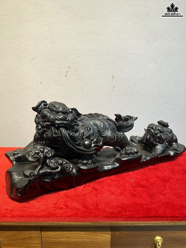 Cầu Nghê Gỗ Mun Sừng Cao 21 Ngang 48 Sâu 16 (cm)