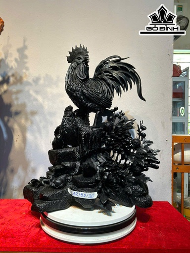 Tượng Gia Đình Gà Gỗ Mun Sừng Cao 62 Ngang 50 Sâu 30 (cm)