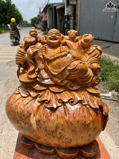 Tượng Phật Di Lặc Nhị Phúc Gỗ Nu Ngọc Am Cao 46 Ngang 41 Sâu 21 (cm) - 14kg