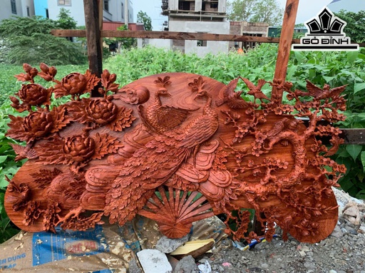 Quạt Phu Thê Viên Mãn Gỗ Hương Kích Thước 60x120x8 (cm)