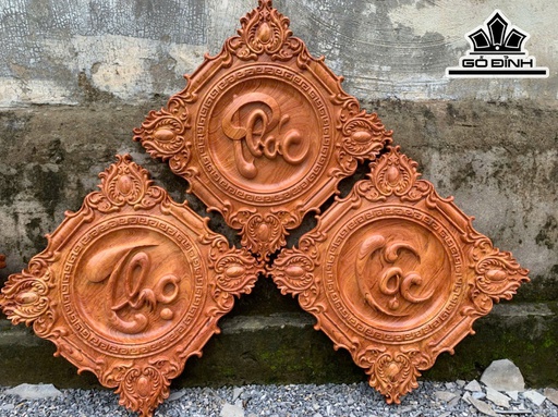 Tranh Phúc Lộc Thọ Gỗ Hương Đá Kích Thước 45x45x3,5 (cm)