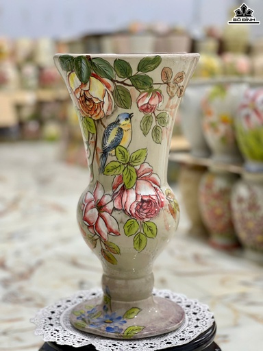 Ly Loe Trưng Bày Cắm Hoa Gốm Bát Tràng Cao 35 Đường Kính 18 (cm)