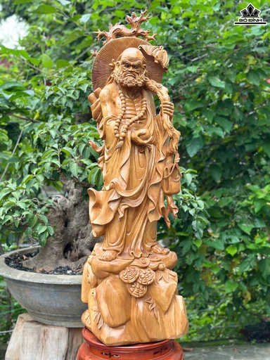 Tượng Đạt Ma Sư Tổ Gỗ Ngọc Am Cao 117 Ngang 32 Sâu 30 (cmạt
