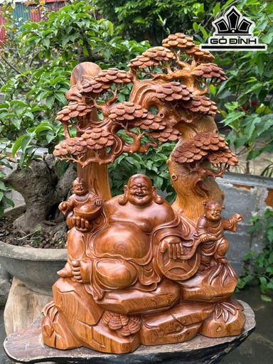 Tượng Phật Di Lặc Nhị Phúc Ngồi Tùng Gỗ Ngọc Am Cao 73 Ngang 50 Sâu 23 (cm)