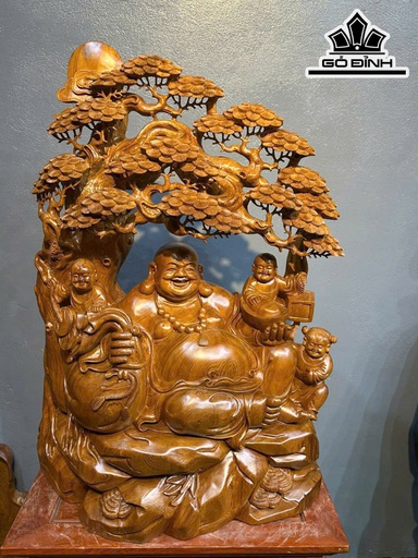 Tượng Phật Di Lặc Tam Phúc Ngồi Tùng Gỗ Ngọc Am Cao 86 Ngang 57 Sâu 30 (cm)