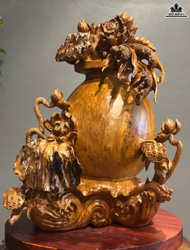 Tượng Sen Phú Quý Gỗ Ngọc Am Cao 70 Ngang 52 Sâu 50 (cm)