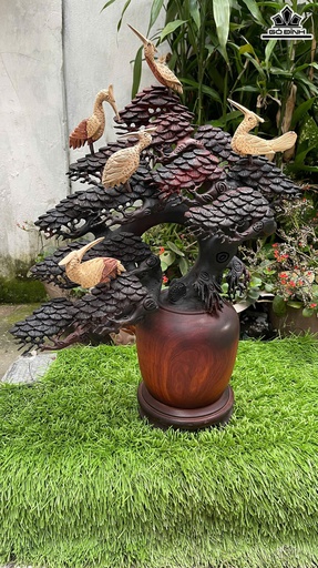 Ngũ Hạc Quần Tùng Gỗ Trắc Cao Cả Kỷ 64 Ngang 44 Sâu 23 (cm)