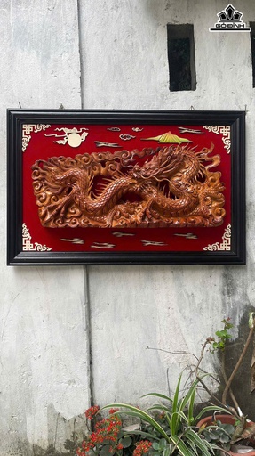 Tranh Rồng ( Nhất Long Trầu Nguyệt ) Gỗ Hương Cao 56 Ngang 85 Sâu 10 (cm)