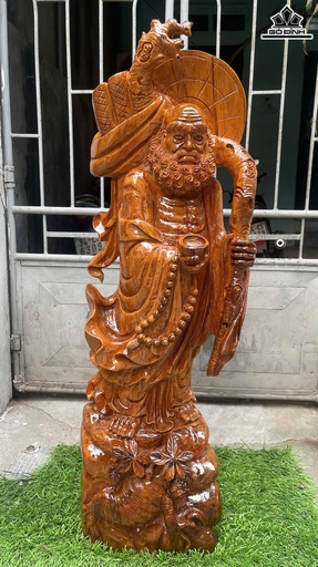 Tượng Đạt Ma Khất Thực Gỗ Ngọc Am Cao 92 Ngang 32 Sâu 18 (cm)
