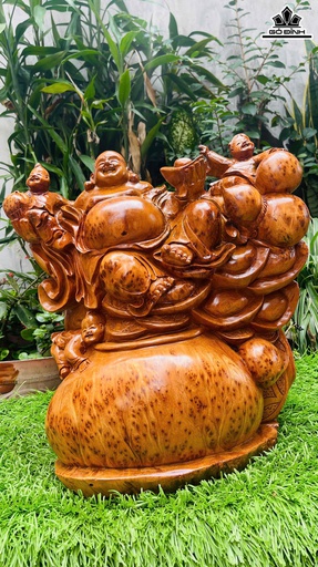 Tượng Phật Di Lặc Ngồi Chum Tiền Vàng Gỗ Nu Ngọc Am Cao 40 Ngang 52 Sâu 17 (cm)