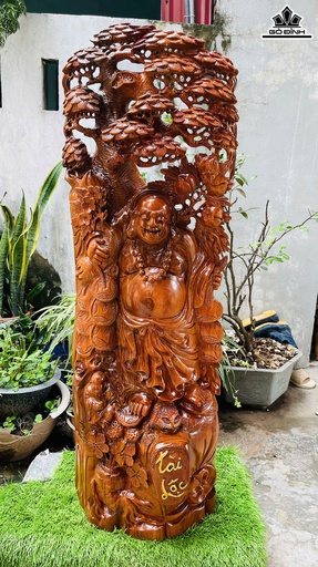 Tượng Phật Di Lặc Nhất Phúc Gỗ Ngọc Am Cao 130 Ngang 45 Sâu 25 (cm)