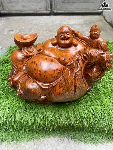 Tượng Phật Di Lặc Nhất Phúc Gỗ Nu Ngọc Am Cao 21 Ngang 33 Sâu 18 (cm)