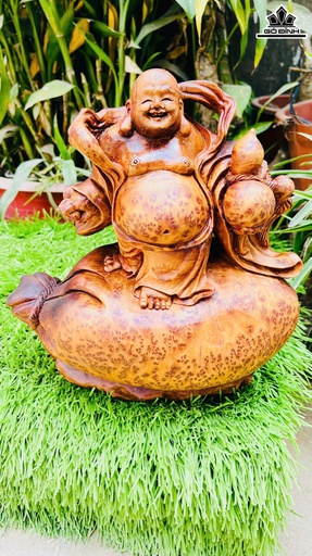 Tượng Phật Di Lặc Đứng Bao Tiền Gỗ Nu Ngọc Am Cao 26 Ngang 27 Sâu 12 (cm)