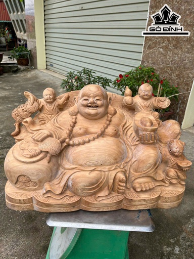 Tượng Phật Di Lặc Tam Phúc Gỗ Ngọc Am Cao 36 Ngang 58 Sâu 27 (cm)