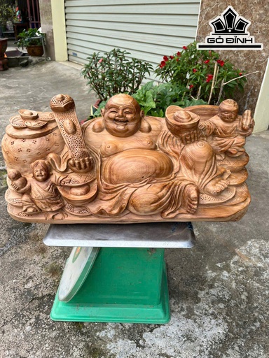 Tượng Phật Di Lặc Nhị Phúc Gỗ Ngọc Am Cao 26 Ngang 55 Sâu 22 (cm)