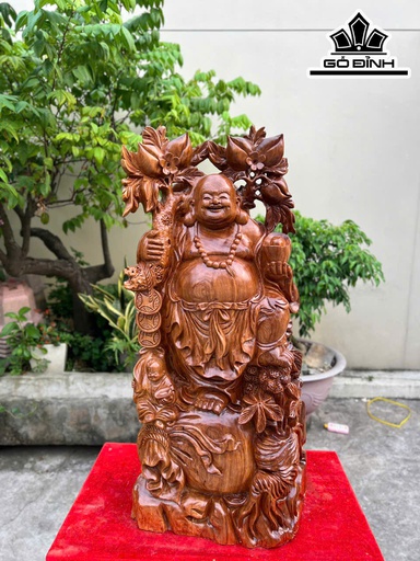 Tượng Phật Di Lặc Nhất Phúc Vác Đào Gỗ Ngọc Am Cao 80 Ngang 35 Sâu 22 (cm)