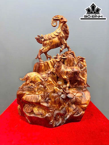 Tượng Tam Dương Khai Thái Gỗ Hương Cao 66 Ngang 48 Sâu 40 (cm)