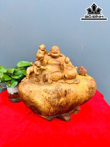 Tượng Phật Di Lặc Tam Phúc Gỗ Nu Hương Cao 36 Ngang 37 Sâu 29 (cm)