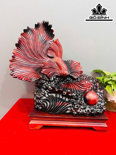 Tượng Cá Xiêm Gỗ Trắc Cao 50 Ngang 48 Sâu 28 (cm)