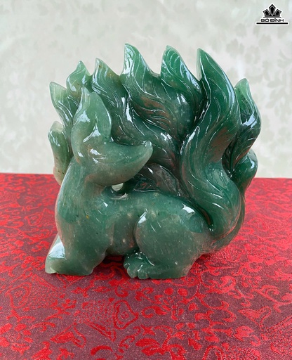 Tượng Cửu Vỹ Hồ Ly Ngọc Đông Linh Aventurine Cao 13 Ngang 12,5 Sâu 4,2 (cm) - 0,95kg