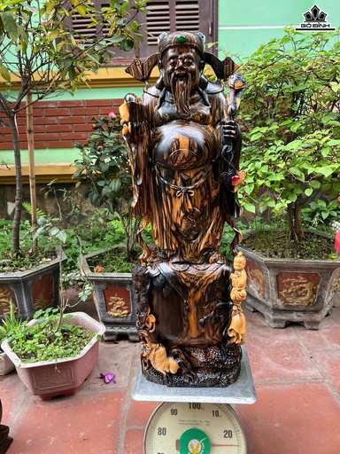 Tượng Thần Tài Gỗ Mun Hoa Cao 89 Ngang 29 Sâu 15 (cm)