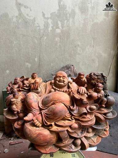 Tượng Phật Di Lặc Ngũ Phúc Gỗ Trắc Cao 33 Ngang 62 Sâu 40 (cm)