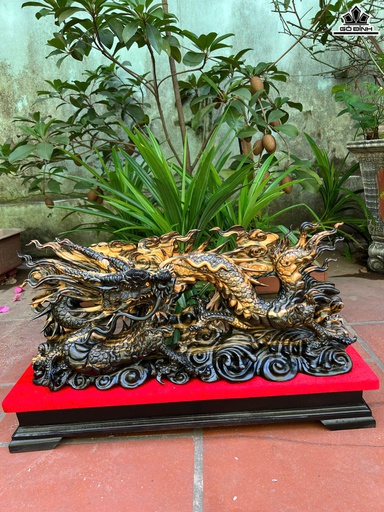 Tượng Nhất Long Gỗ Mun Hoa Cao 27 Ngang 60 Sâu 13 (cm) - Cao Cả Kỷ 37 (cm)