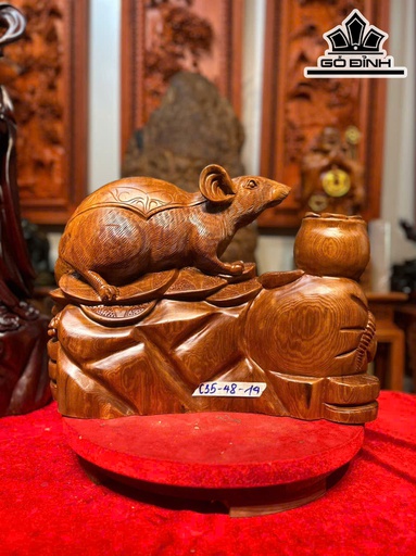 Tượng Chuột Phong Thủy Gỗ Ngọc Am Cao 35 Ngang 48 Sâu 14 (cm)