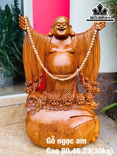 Tượng Phật Di Lặc Nghênh Hỷ Tứ Phương Gỗ Ngọc Am Cao 80 Ngang 46 Sâu 23 (cm) - 30kg