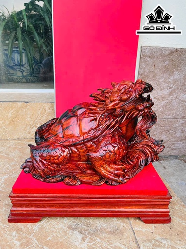 Tượng Long Quy Gỗ Trắc Cao 22 Ngang 35 Sâu 23 (cm) - 5kg- Cả Kỷ Cao 30 (cm)