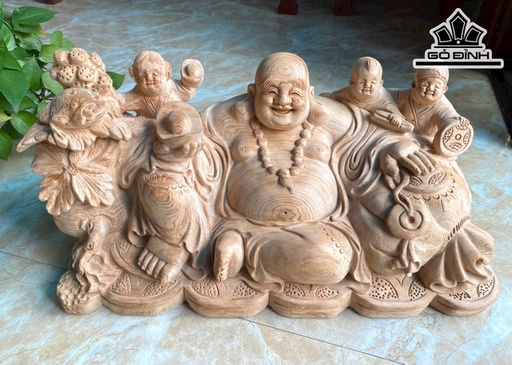 Tượng Phật Di Lặc Tam Phúc Gỗ Ngọc Am Cao 27 Ngang 55 Sâu 28 (cm)