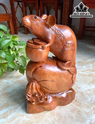 Tượng Chuột Phong Thủy Gỗ Ngọc Am Cao 42 Ngang 26 Sâu 16 (cm)