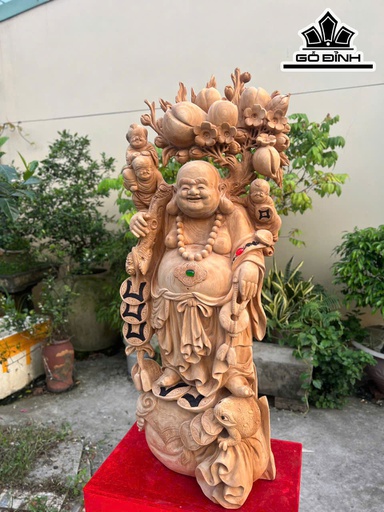 Tượng Phật Di Lặc Tam Phúc Gỗ Ngọc Am Cao 121 Ngang 48 Sâu 35 (cm)